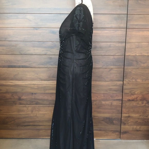 Floor Length Black Beaded Short Sleeve V Neck Back - Picture 3 of 4